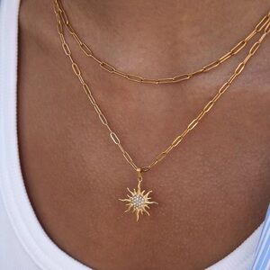 18K Gold Plated Double Layer Sun Pendant Necklace